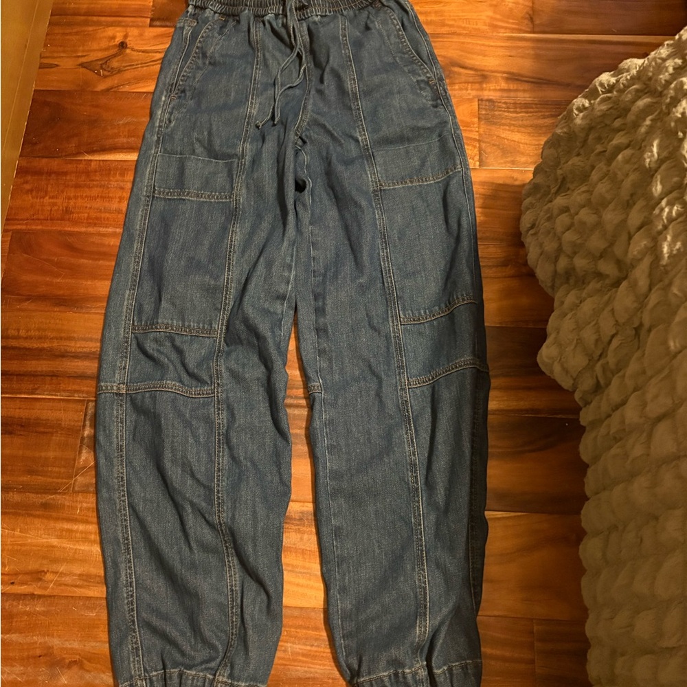 ME+EM Denim Jogger Pants M US 8 Elastic Waist Utility Tapered Jeans (1122) - Picture 3 of 12